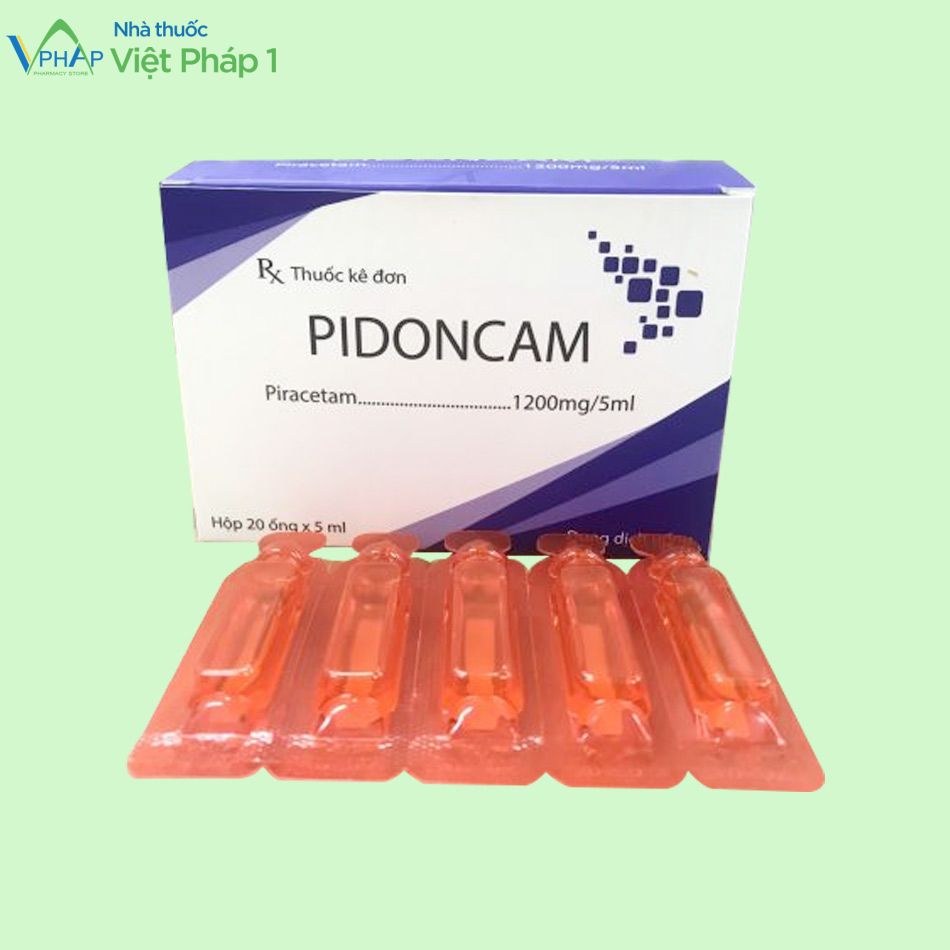 Hình ảnh hộp và ống thuốc Pidoncam 1200mg/5ml
