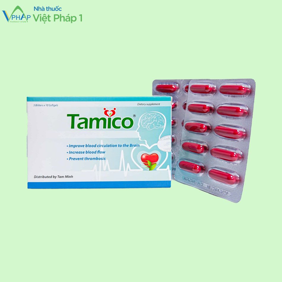 Hộp và vỉ 10 viên sản phẩm Tamico