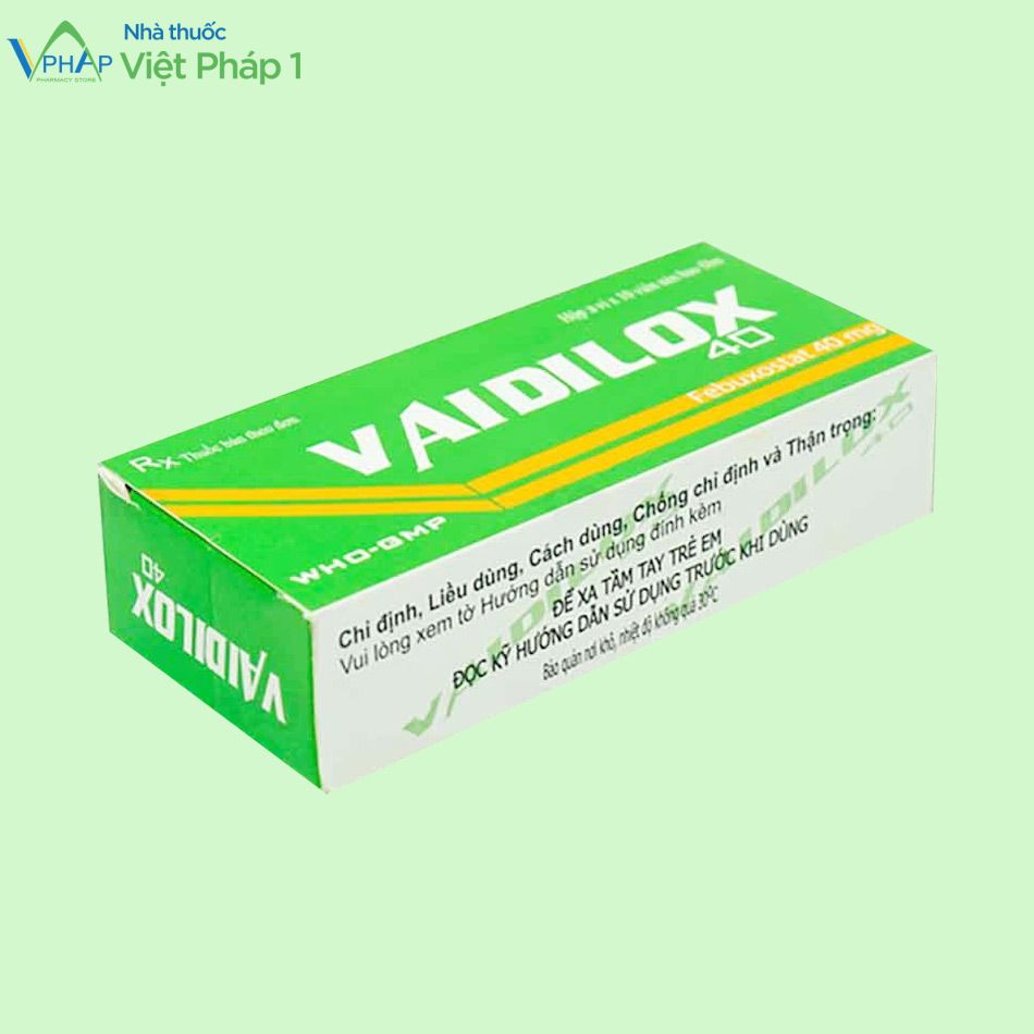 Mặt nghiêng của hộp thuốc Vaidilox 40