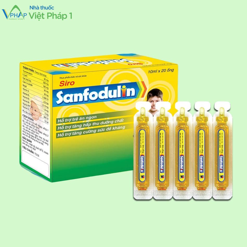 Hình ảnh: Hộp và vỉ sản phẩm 20 ống uống Sanfodulin