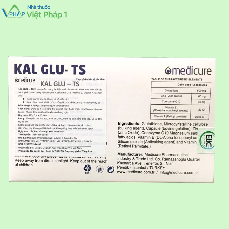 Thành phần của sản phẩm Kal Glu-Ts