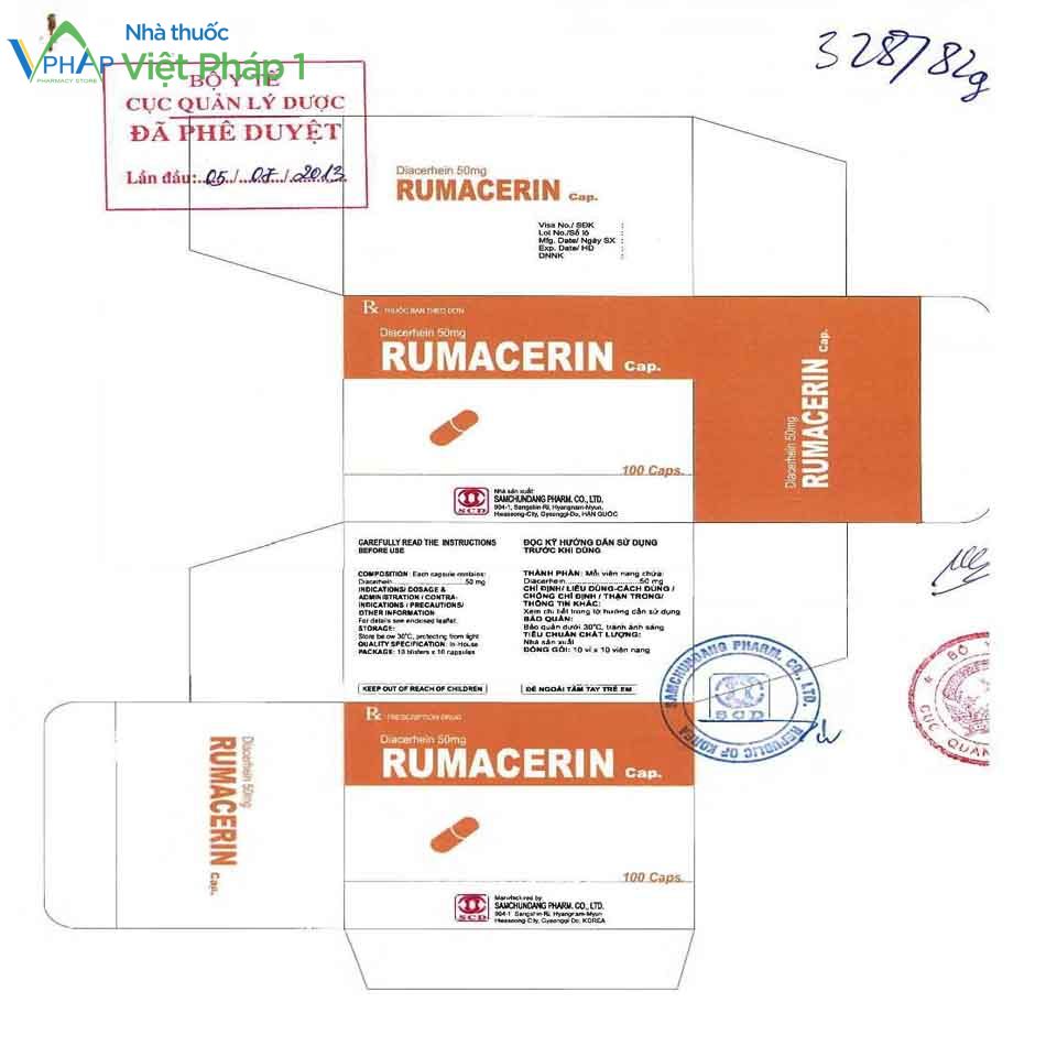 Hình ảnh đầy đủ các mặt của hộp thuốc Rumacerin cap