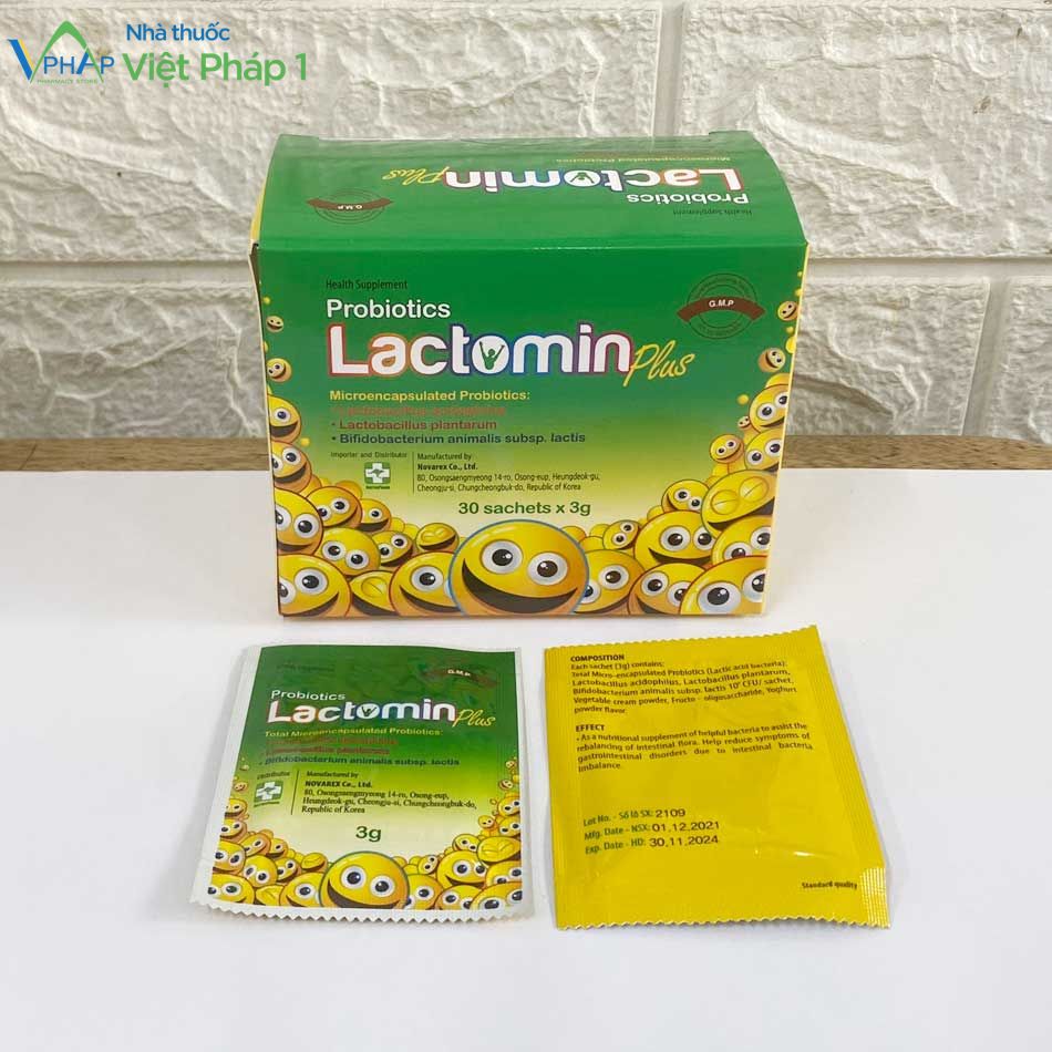 Hình ảnh: Hộp 30 gói và gói 3g men vi sinh Lactomin Plus