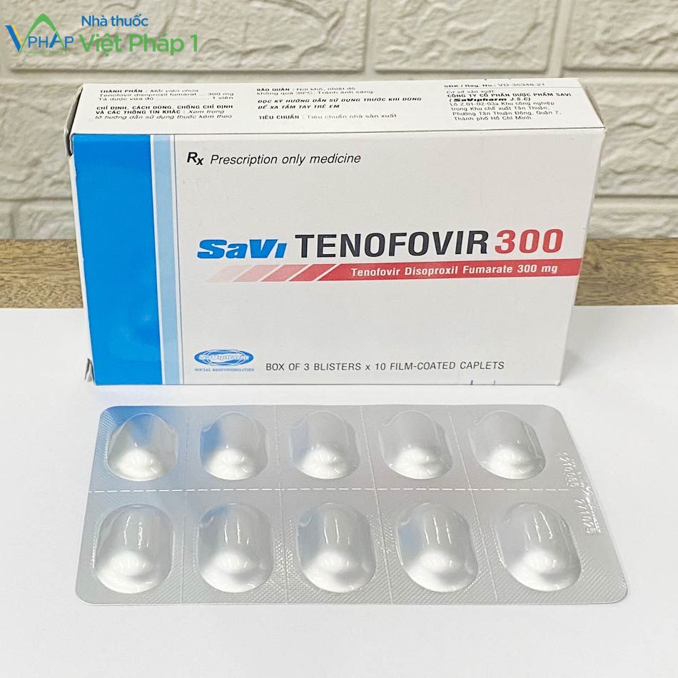 Hộp và mặt trước vỉ thuốc Savi tenofovir 300 mg