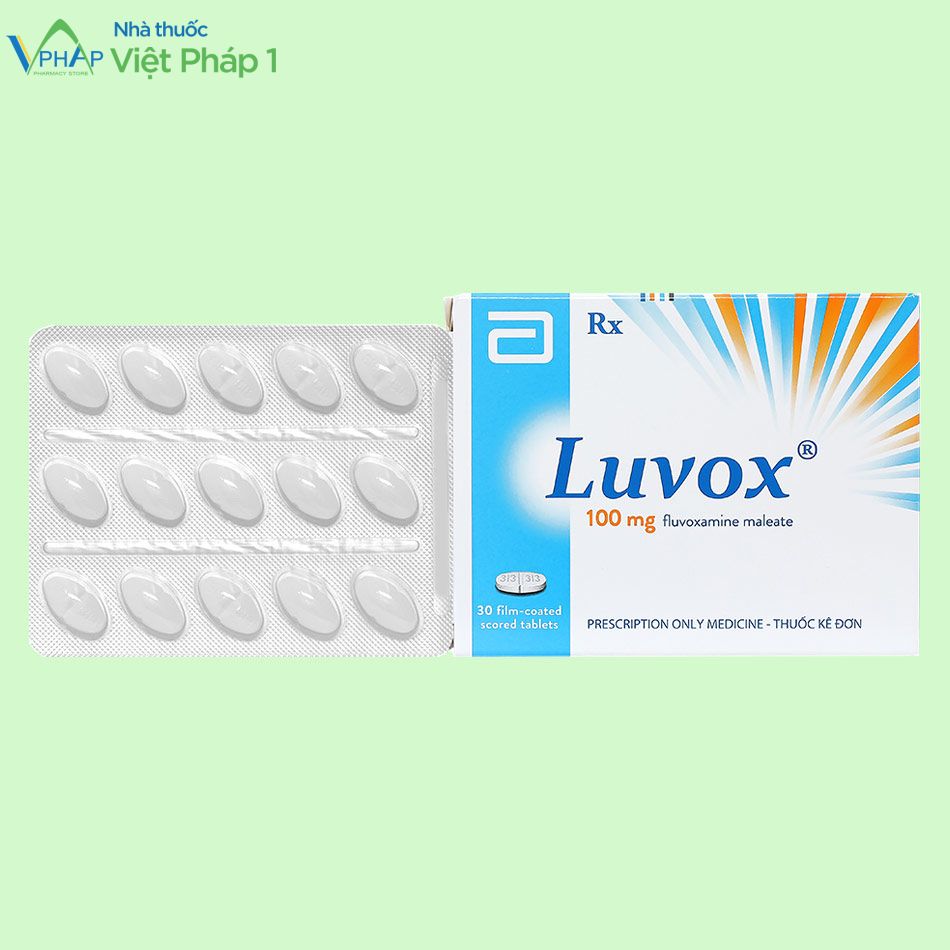 Mặt trước hộp và vỉ thuốc Luvox 100mg điều trị trầm cảm