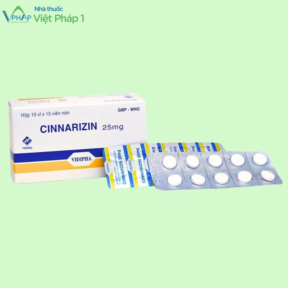 Hộp và vỉ thuốc điều trị rối loạn tiền đình Cinnarizin 25mg