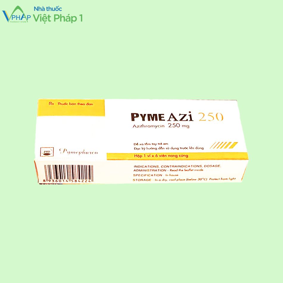 Hình ảnh cạnh hộp thuốc Pyme Azi 250