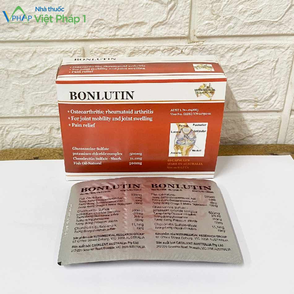 Hình ảnh hộp và mặt dưới vỉ thuốc Bonlutin tại nhà thuốc Việt Pháp 1