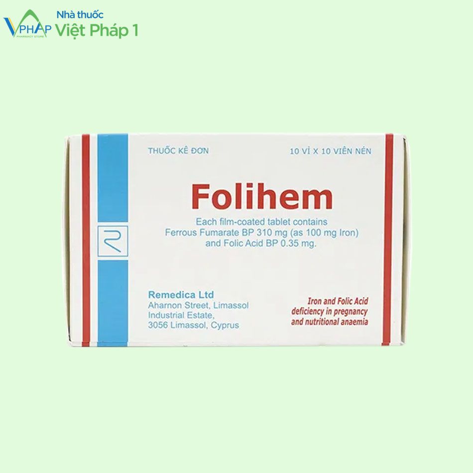 Hộp thuốc Folihem gồm 10 vỉ