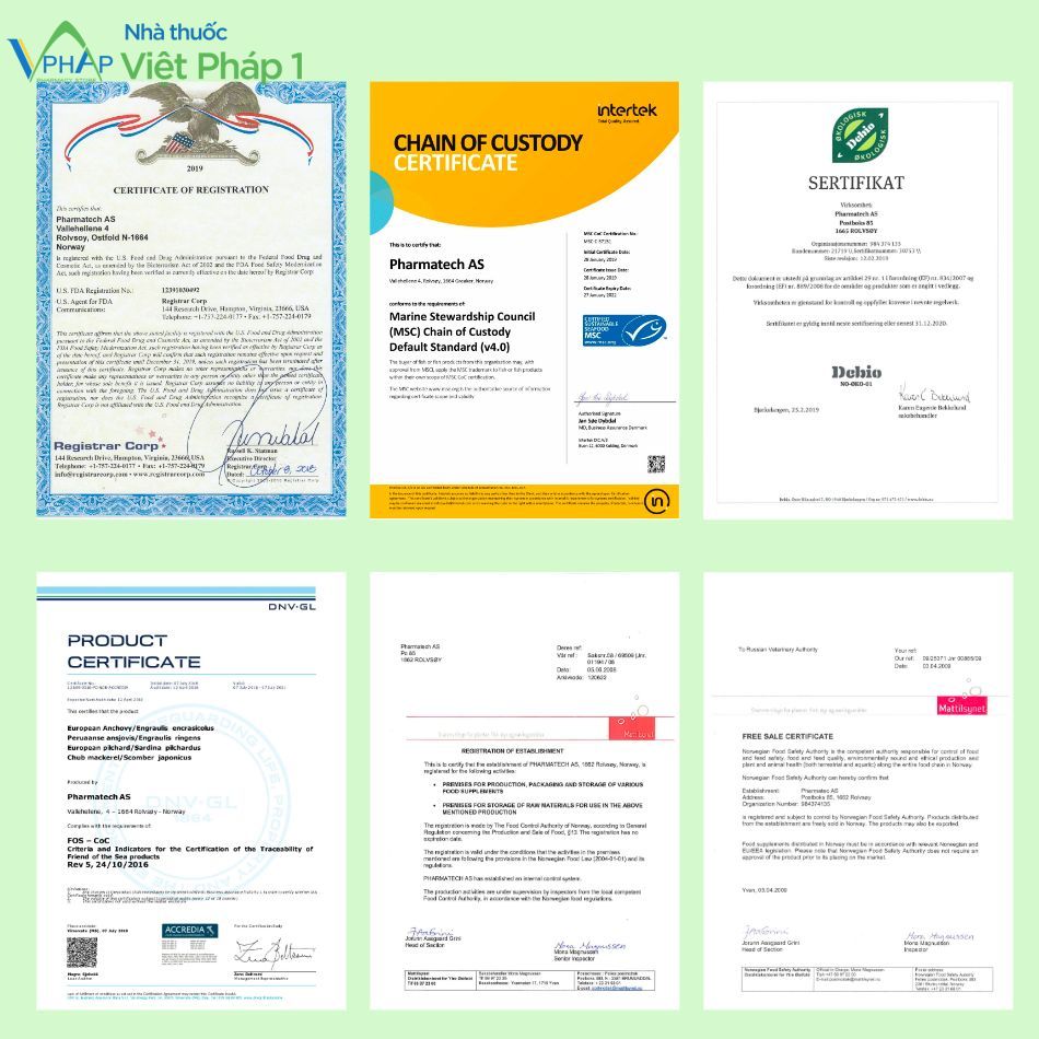 Một số giấy chứng nhận sản phẩm của Công ty Pharmatech