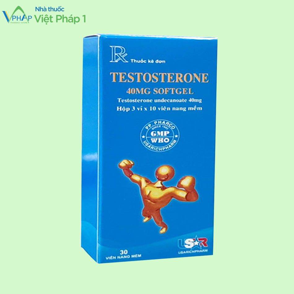 Hộp thuốc Testosterone 40mg softgel.