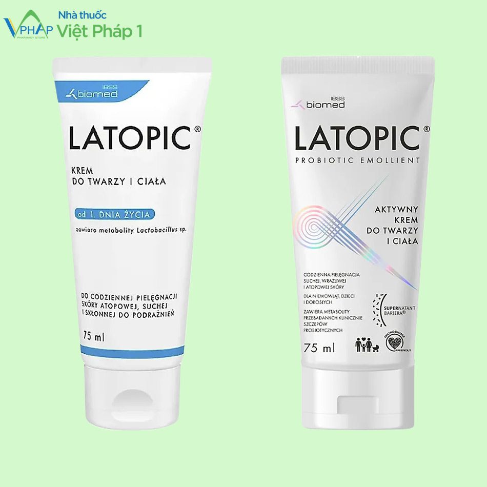 Hình ảnh: Latopic Face And Body Cream mẫu cũ (bên trái) và mẫu mới (bên phải)