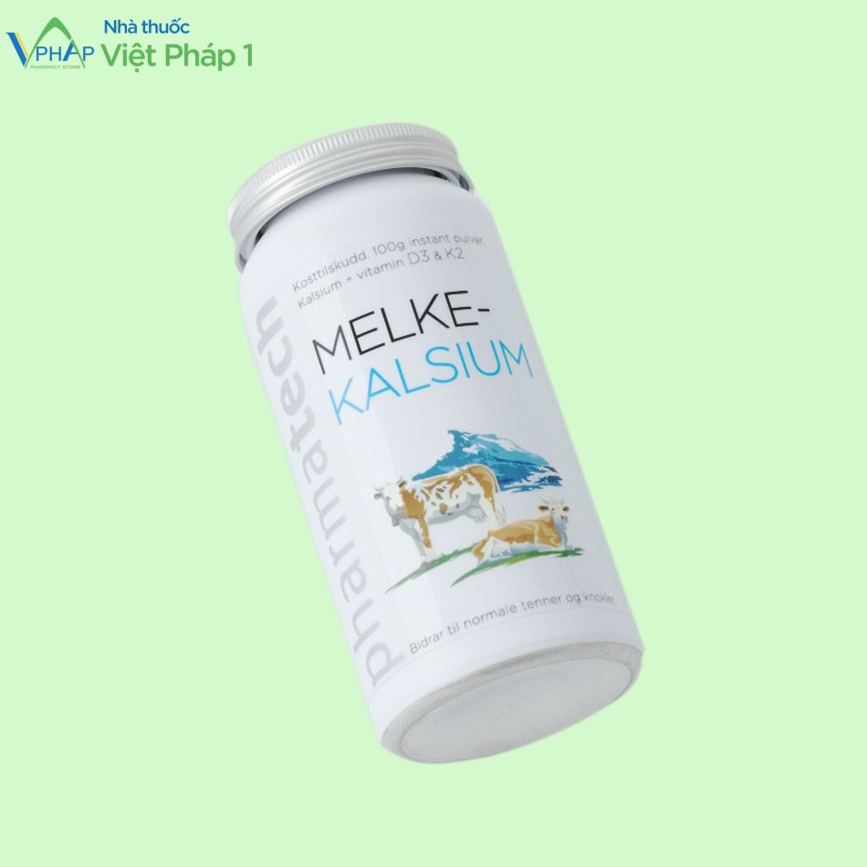 Hình ảnh: Hộp sản phẩm sữa bột canxi Melke-Kalsium lọ 100 gam