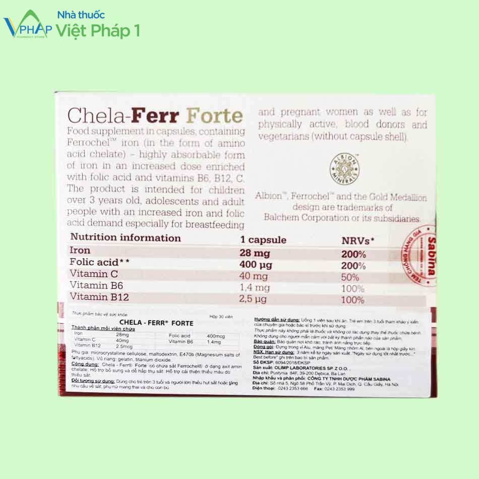 Hình ảnh phía sau hộp sản phẩm Chela Ferr Forte