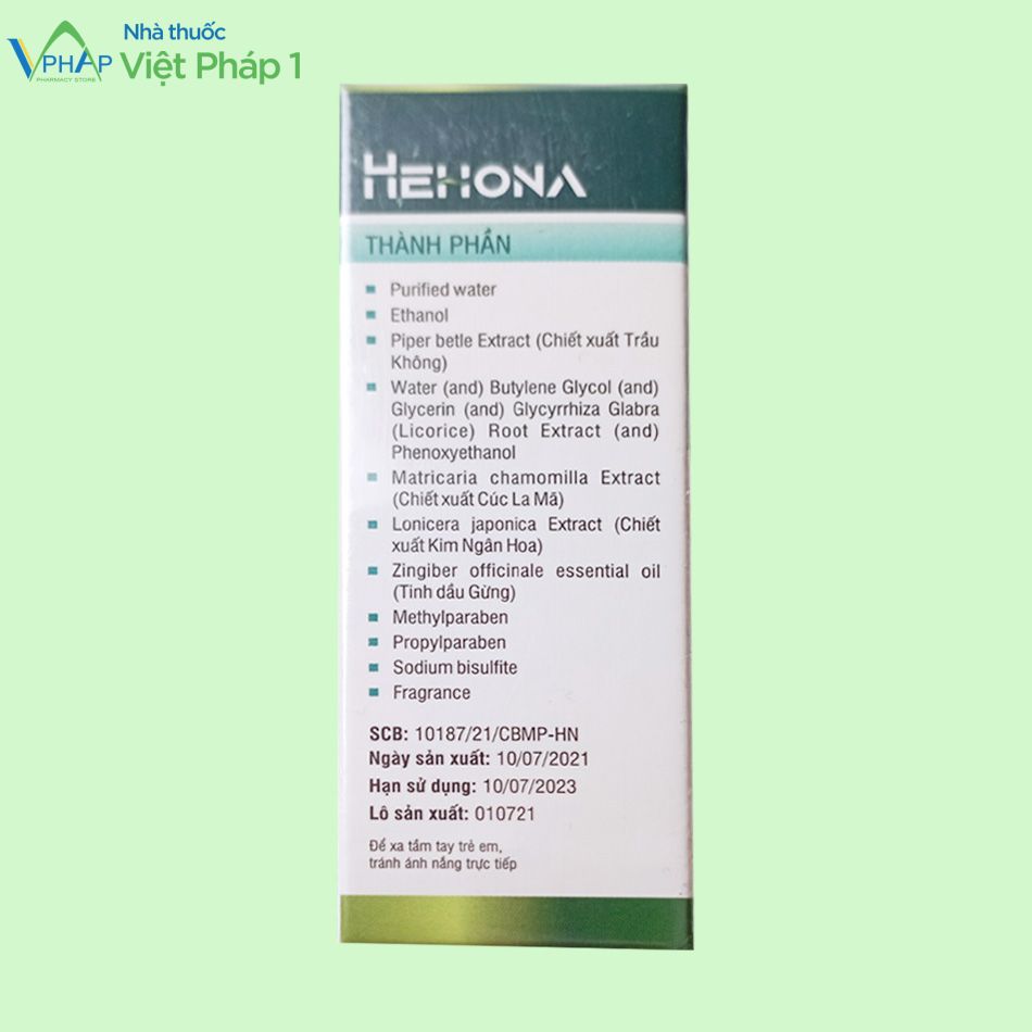 Thành phần của sản phẩm Hehona