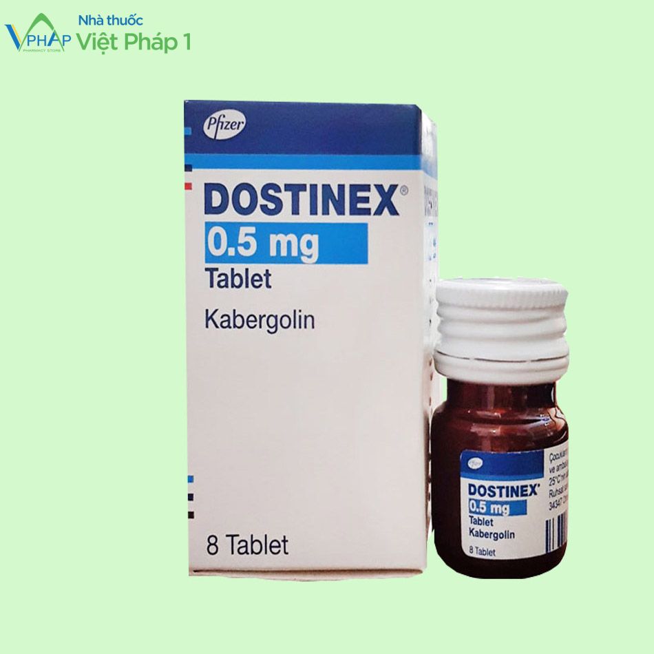 Hình ảnh lọ và hộp thuốc Dostinex 0.5 mg