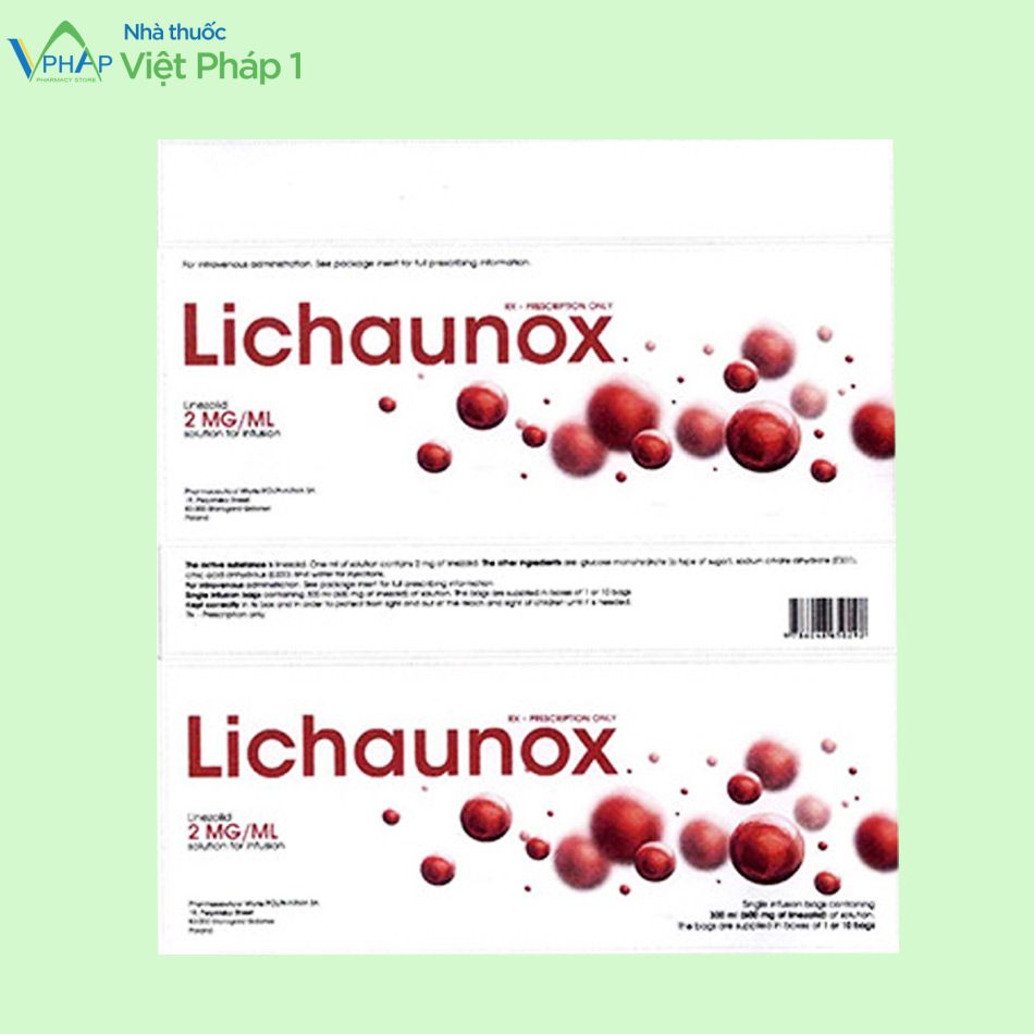 Vỏ ngoài hộp thuốc tiêm truyền tĩnh mạch Lichaunox 2mg/ ml