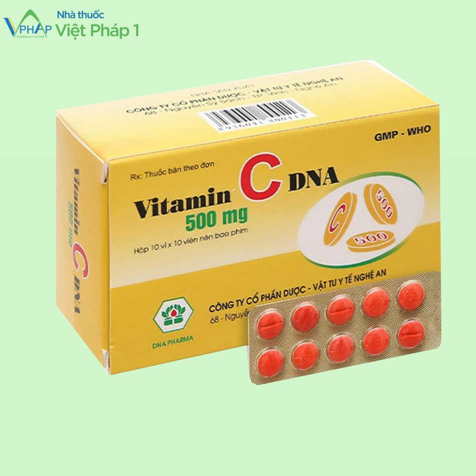 Hình ảnh hộp ngoài và vỉ thuốc Vitamin C DNA 500mg