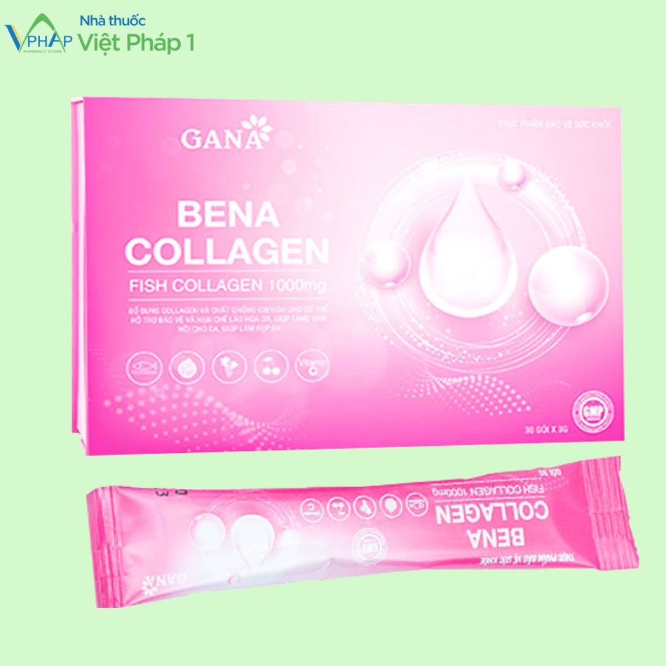 Hình ảnh hộp và gói sản phẩm Bena Collagen
