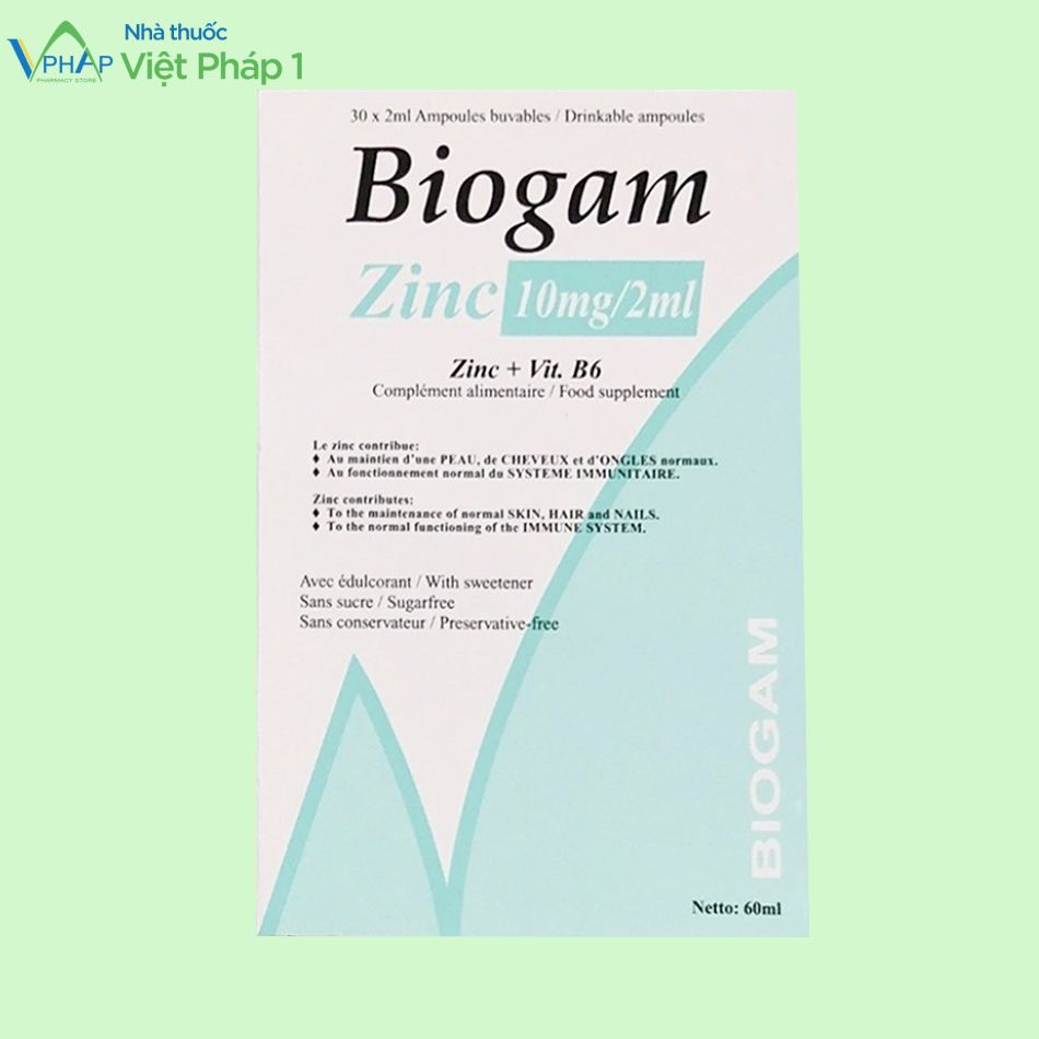 Bao bì sản phẩm Biogam Zinc