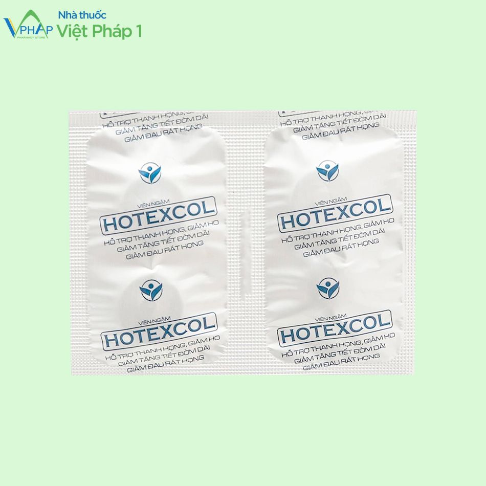 Vỉ 4 viên ngậm Hotexcol được phân phối chính hãng tại Nhà thuốc Việt Pháp 1