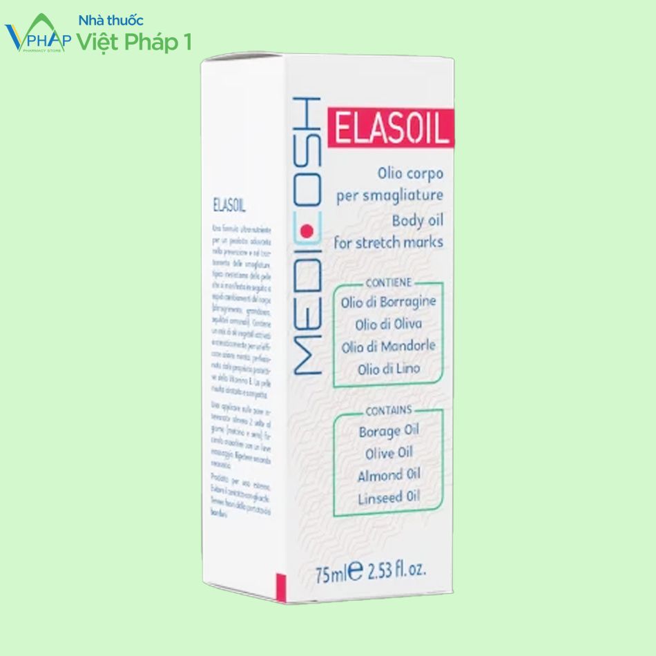 Hộp sản phẩm dầu dưỡng Medicosh Elasoil