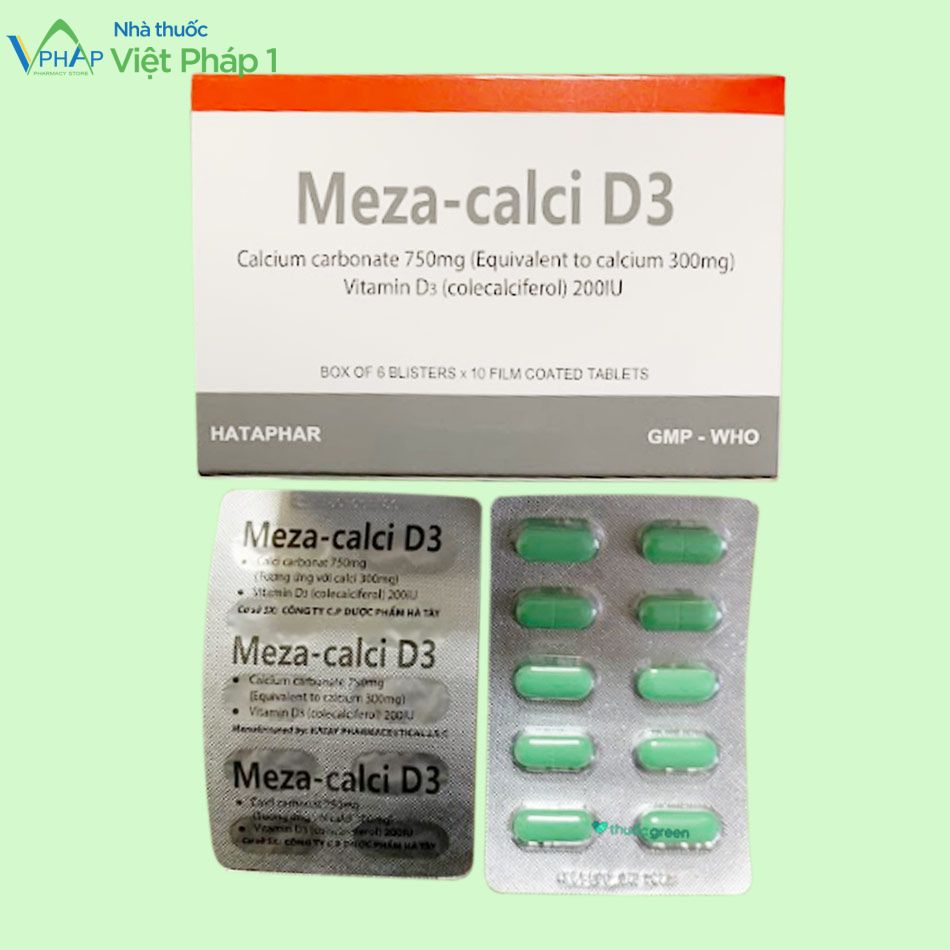 Hộp và vỉ thuốc Meza-Calci D3
