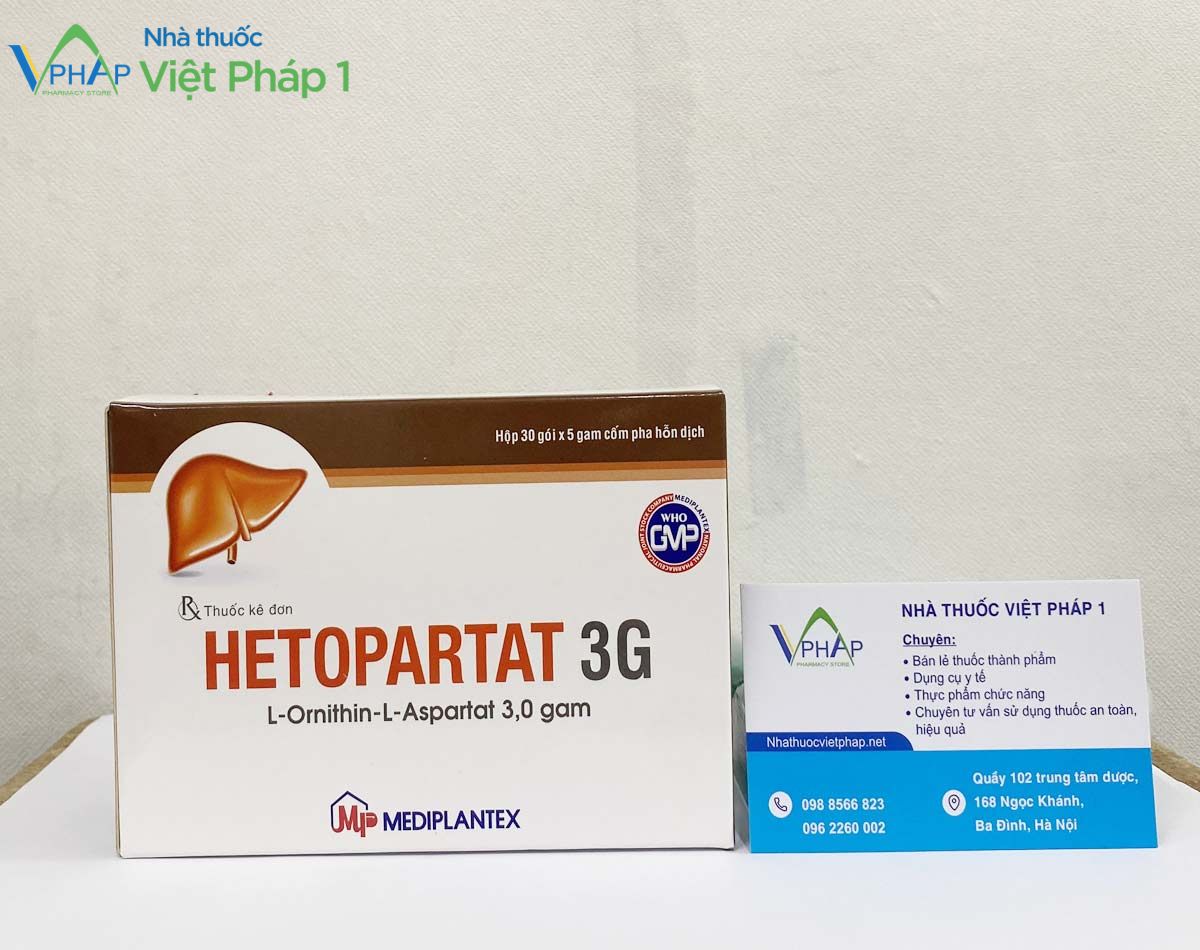 Hình ảnh: Hộp thuốc Hetopartat 3G được chụp tại Nhà Thuốc Việt Pháp 1