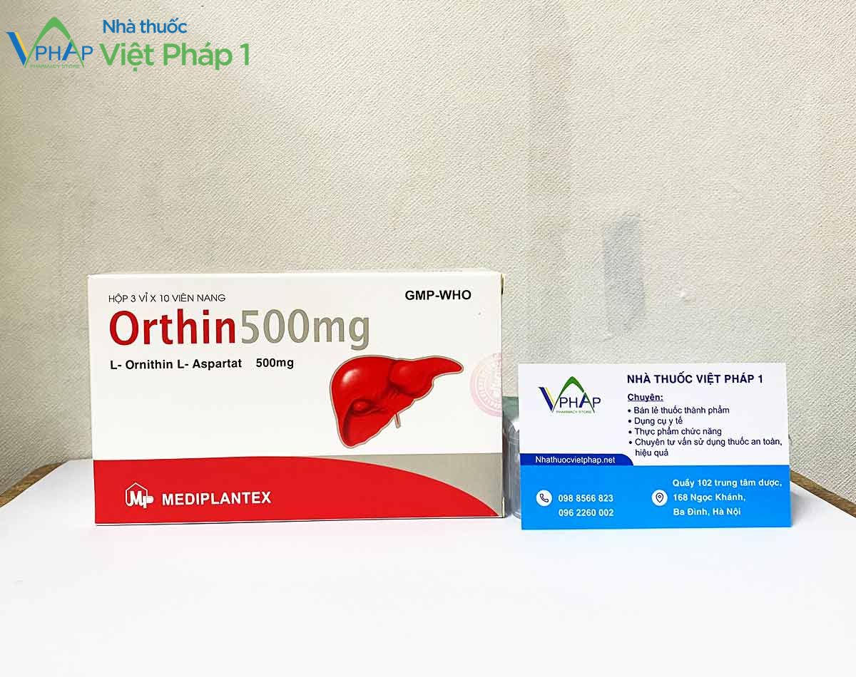 Hình ảnh hộp thuốc Orthin 500mg và Card Nhà thuốc Việt Pháp 1