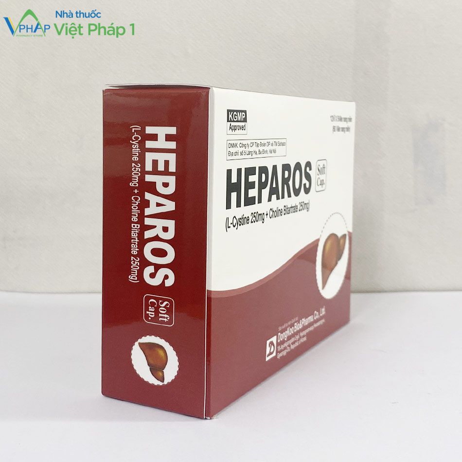 Hình ảnh: Mặt bên của hộp thuốc Heparos được chụp tại Nhà Thuốc Việt Pháp 1
