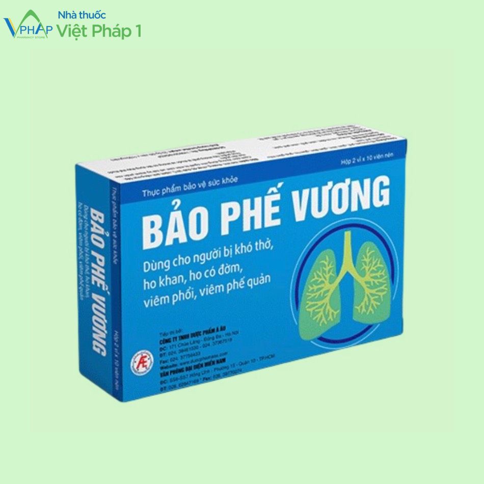 Hộp sản phẩm Bảo Phế Vương được phân phối chính hãng tại Nhà Thuốc Việt Pháp 1