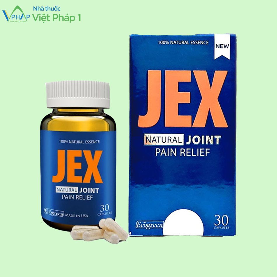 Hình ảnh: Họp và lọ cảu sản phẩm Jex Natural Joint Pain Relief