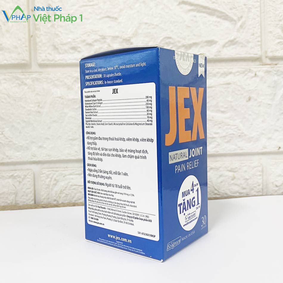 Hình ảnh: Mặt bên cảu sản phẩmJex Natural Joint Pain Relief được chụp tại Nhà Thuốc Việt Pháp 1