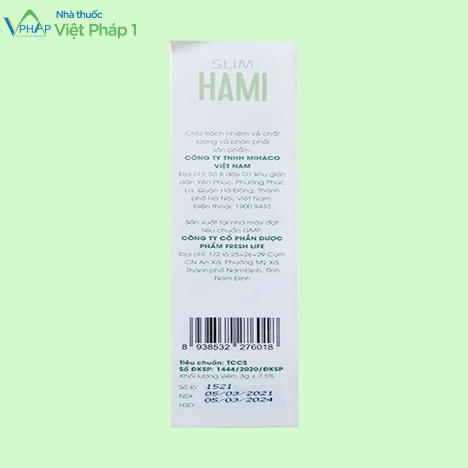 Thông tin sản phẩm giảm béo Slim Hami