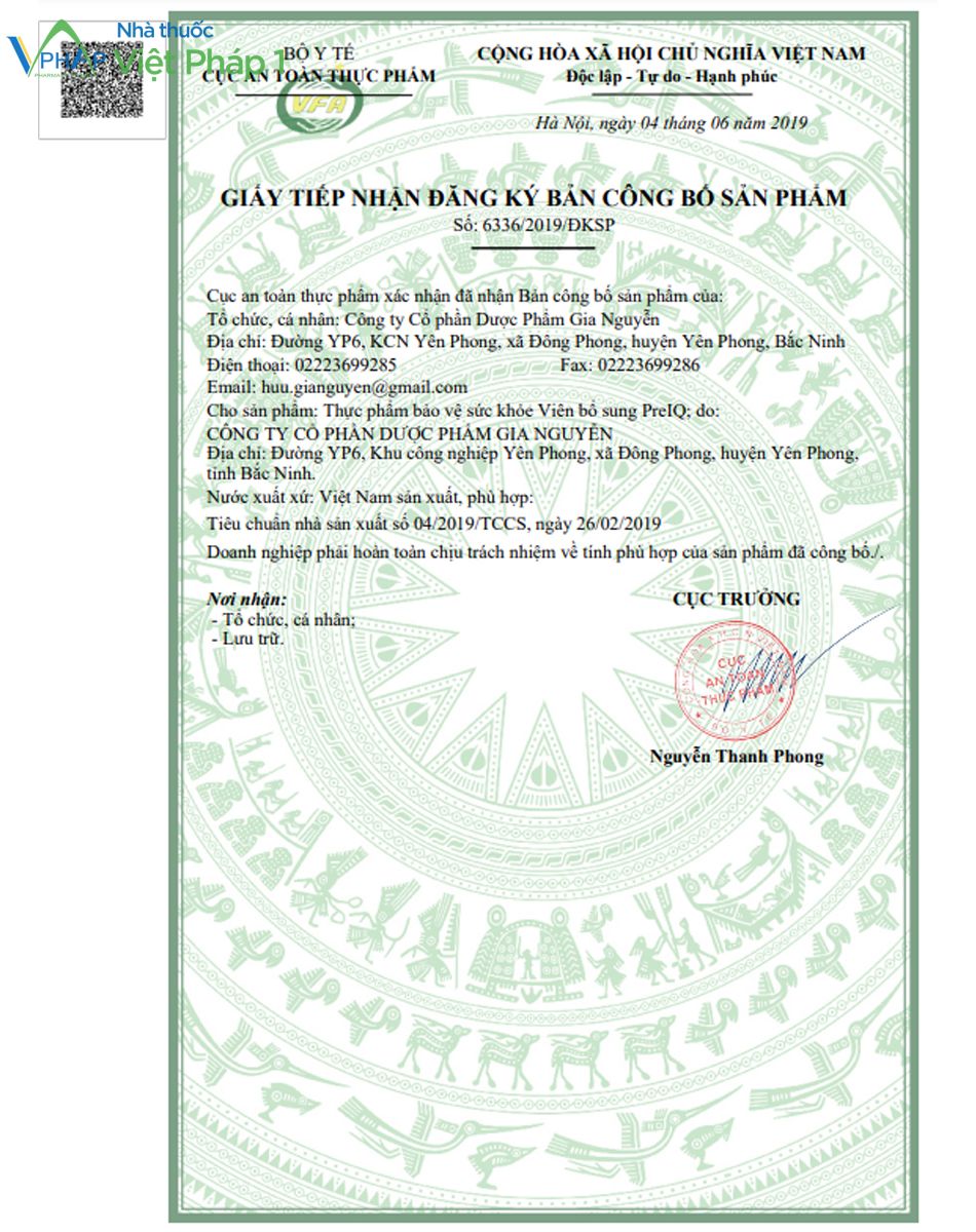 Hình ảnh giấy tiếp nhận đăng ký bản công bố sản phẩm