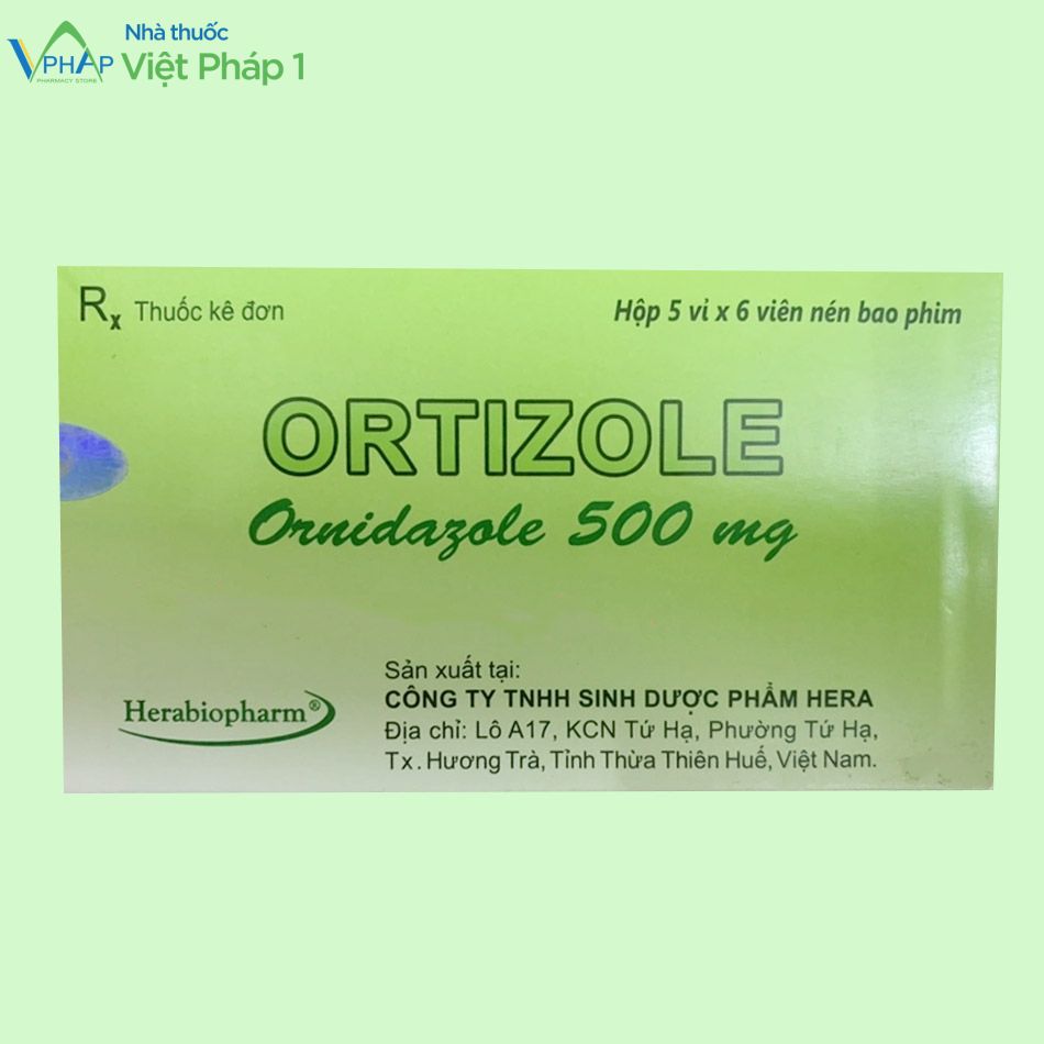 Vỏ hộp thuốc Ortizole 500mg