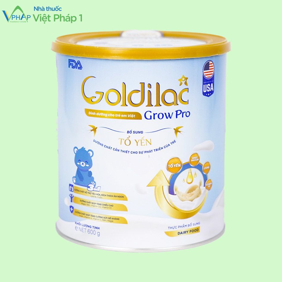 Hộp của sản phẩm Sữa non tổ yến Goldilac Grow Pro