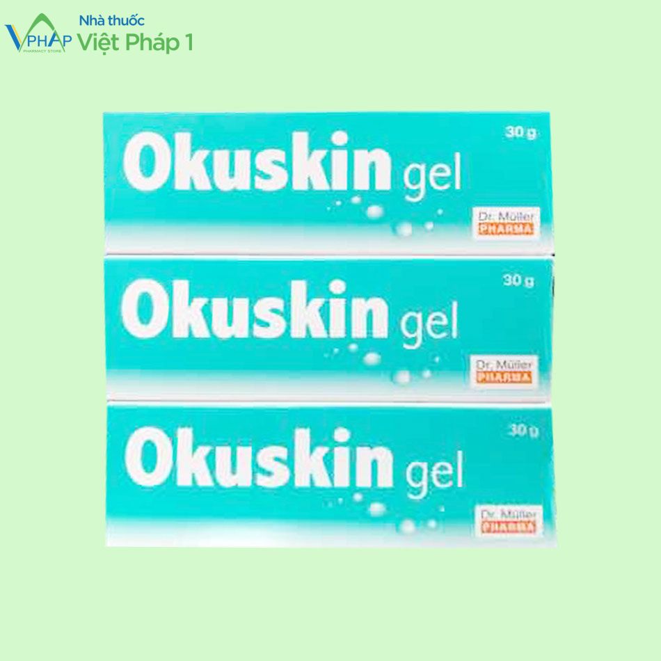 Hình ảnh hộp sản phẩm gel bôi vết thương hở Okuskin 30g