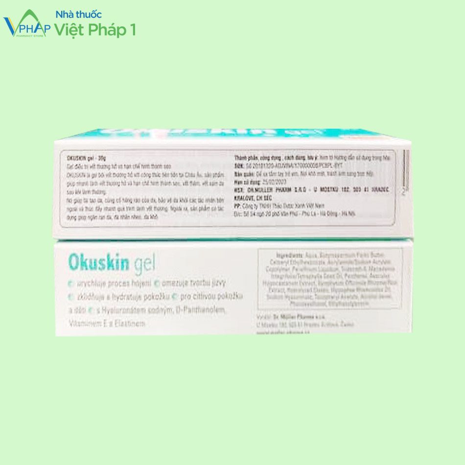 Hình ảnh hộp sản phẩm gel trị sẹo Okuskin 30g