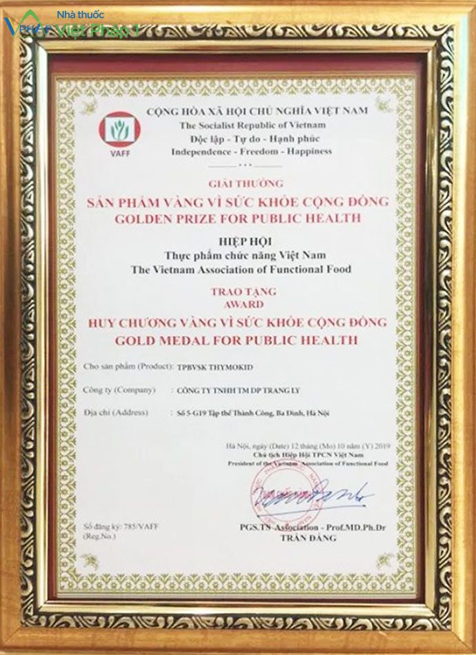 Giải thưởng "Vì sức khỏe cộng đồng" của công ty Dược phẩm Trang Ly