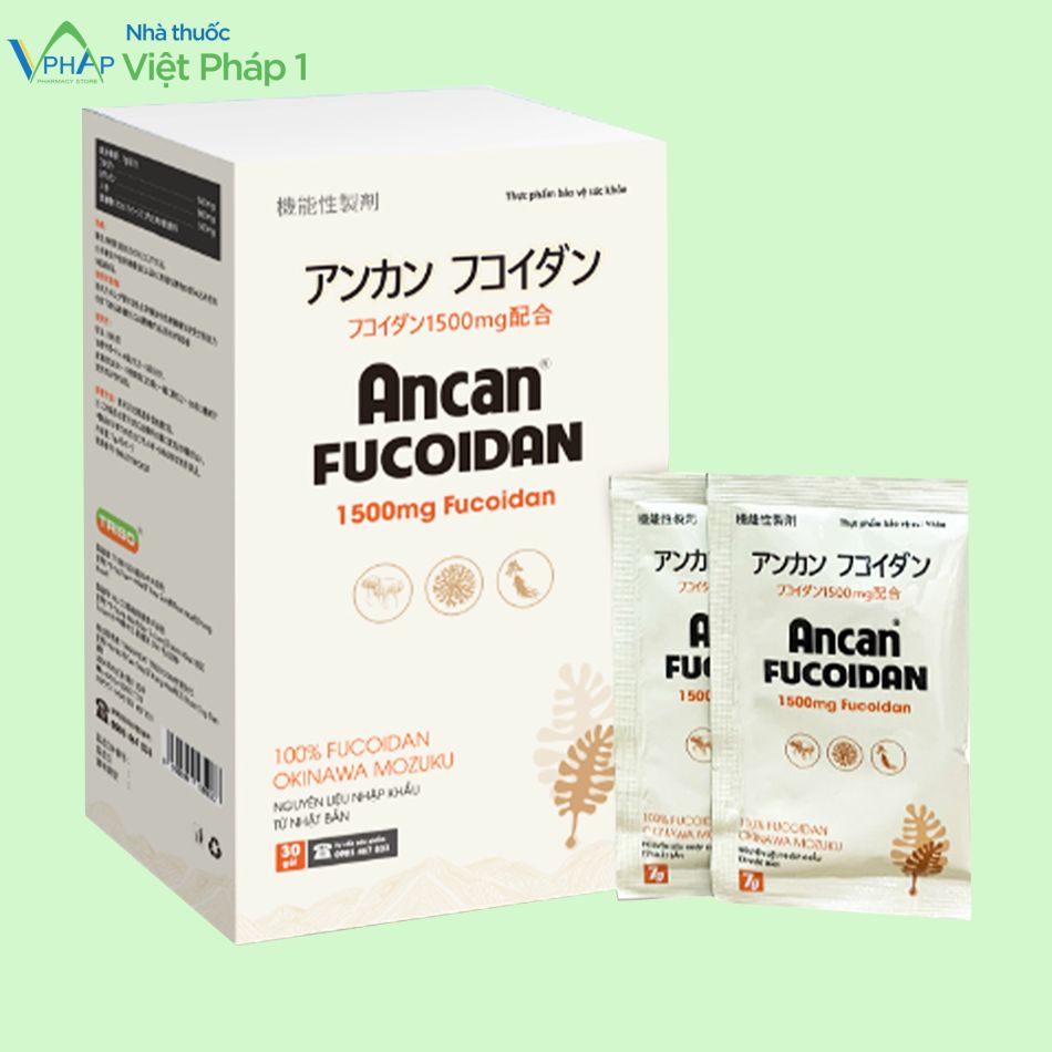 Hình ảnh hộp và gói sản phẩm Ancan Fucoidan