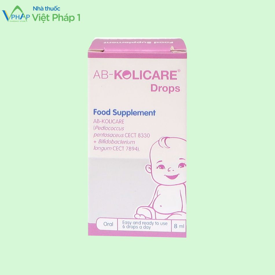 Mặt trước hộp sản phẩm men vi sinh AB - Kolicare Drops 8ml được chụp tại Nhà thuốc Việt Pháp 1