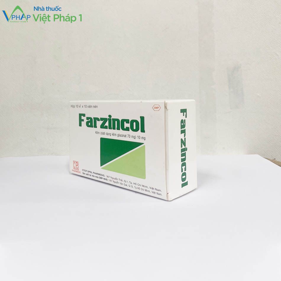 Hình ảnh mặt nghiêng hộp thuốc Farzincol 