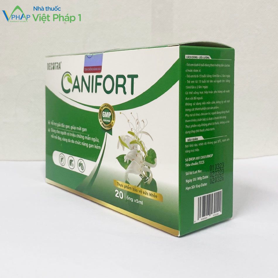 Hộp 20 ống dung dịch uống Canifort được chụp tại Nhà Thuốc Việt Pháp 1