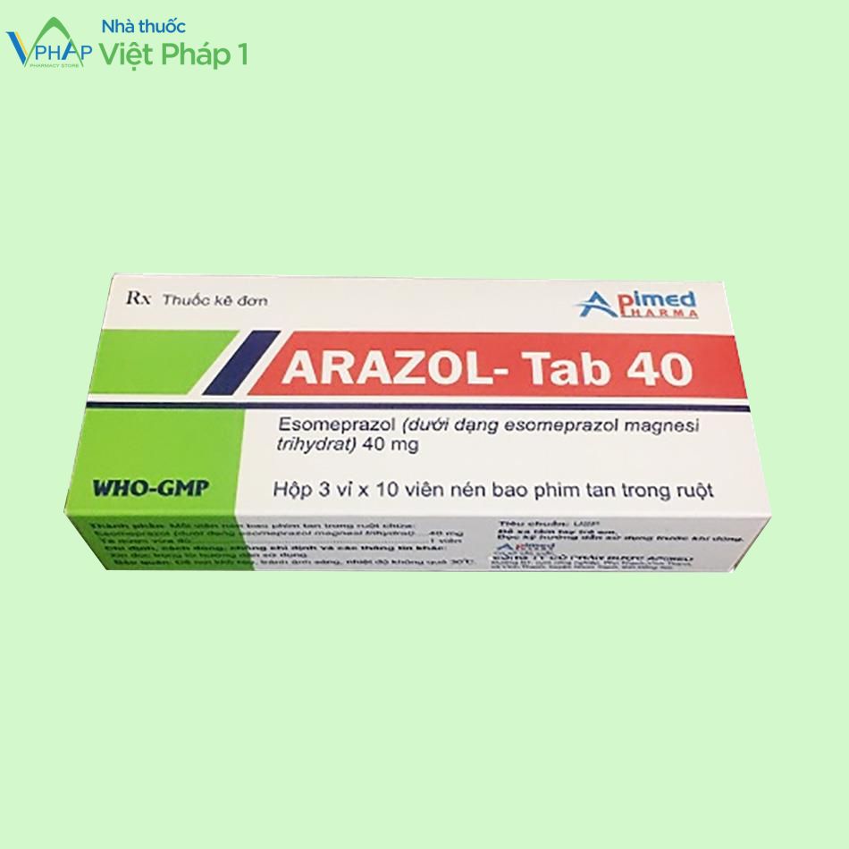 Góc nghiêng của hộp thuốc Arazol-Tab 40