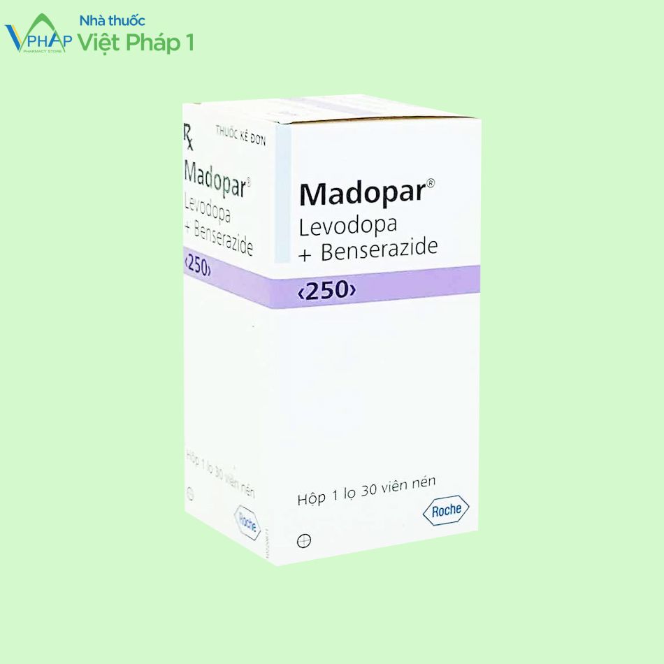 Hình ảnh thuốc Madopar chứa Levodopa và Benserazide theo tỷ lệ 4:1