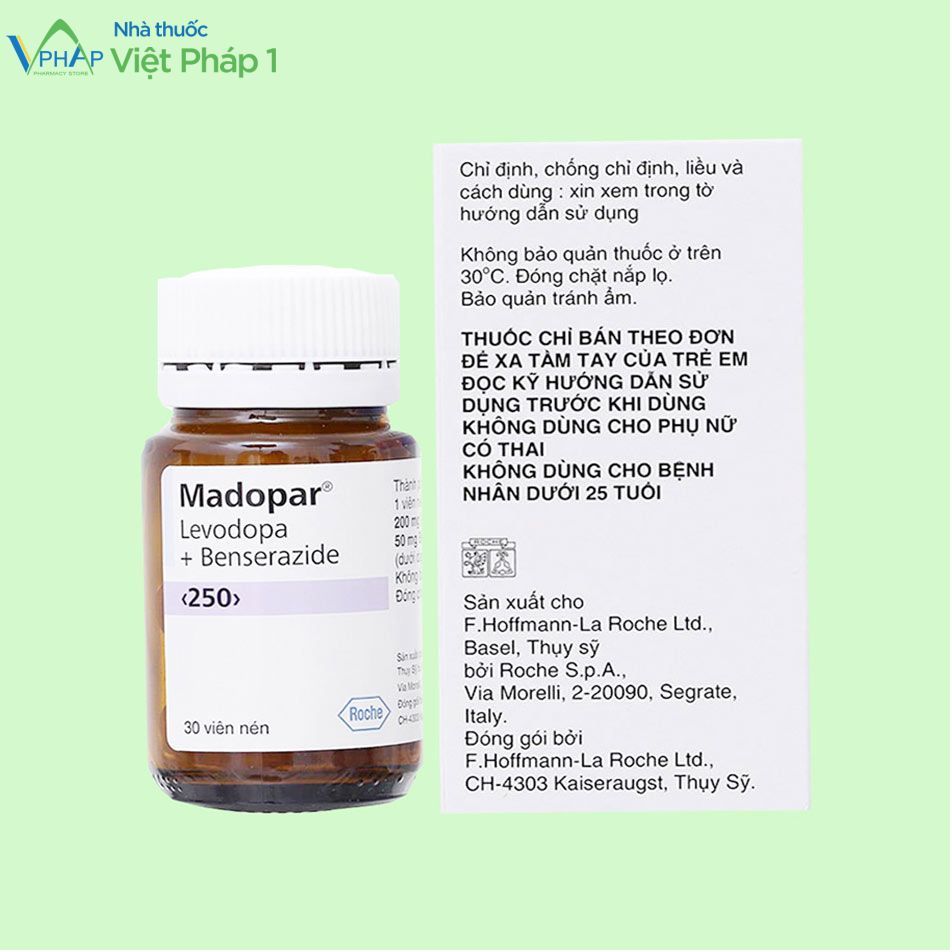 Hình ảnh thuốc Madopar chứa Levodopa và Benserazide theo tỷ lệ 4:1