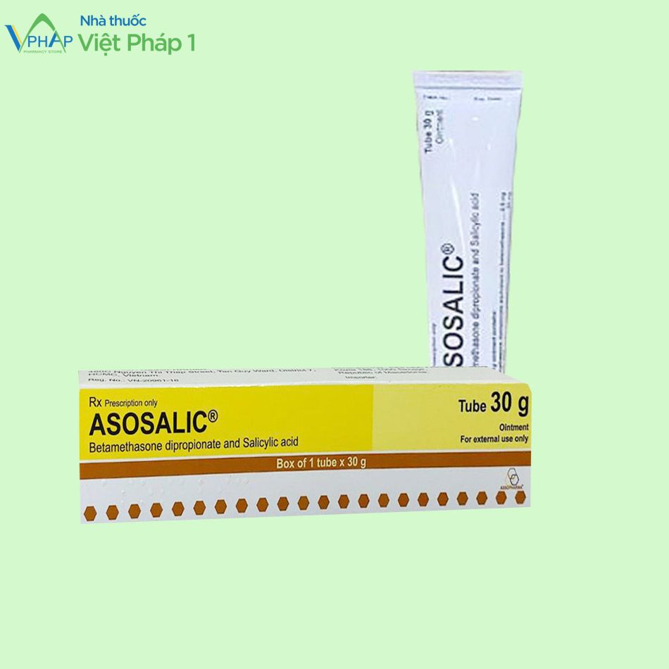 Hình ảnh hộp và tuýp thuốc mỡ bôi da Asosalic 30g