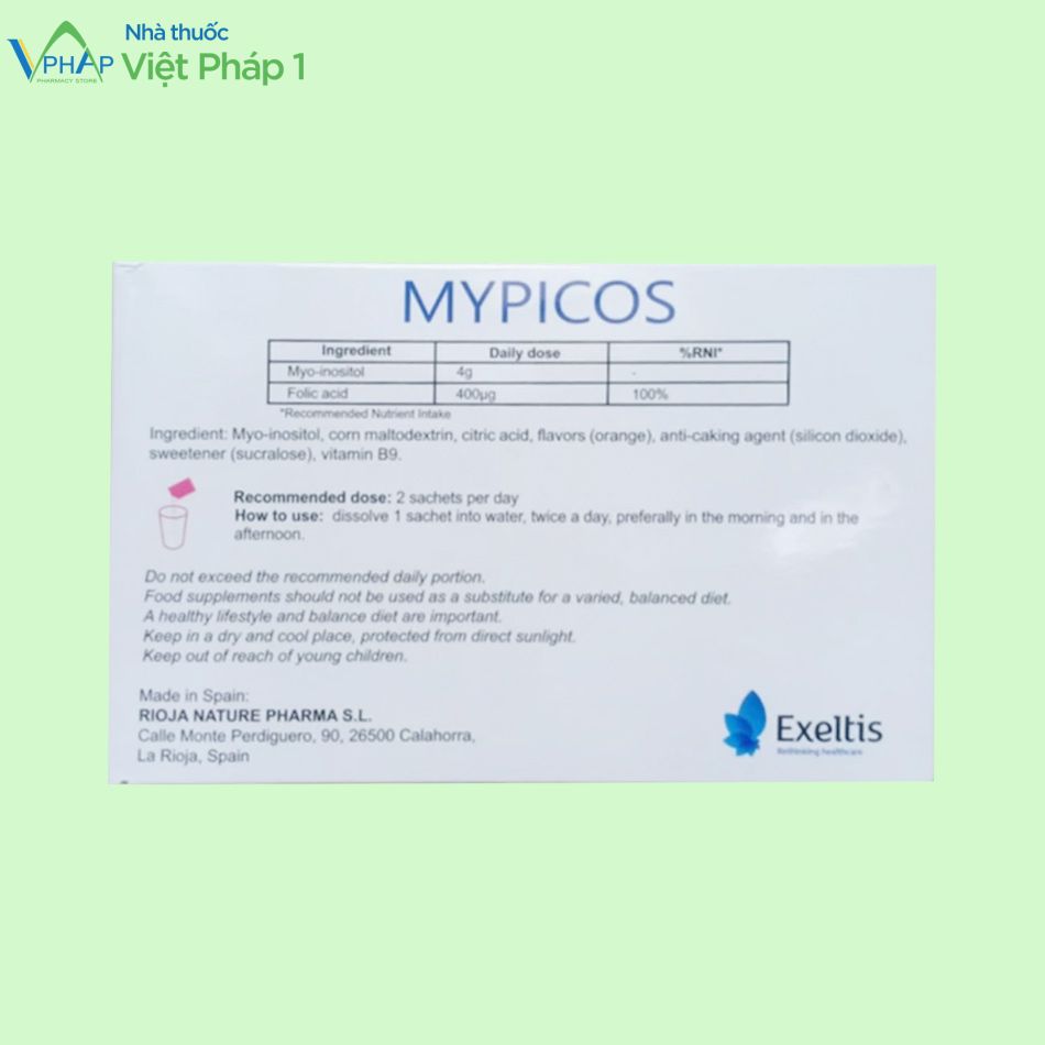 Hình ảnh bảng thành phần sản phẩm bột pha Mypicos