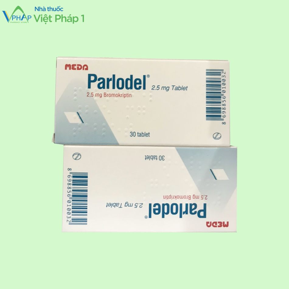 Hình ảnh hai hộp sản phẩm Parlodel 2.5mg